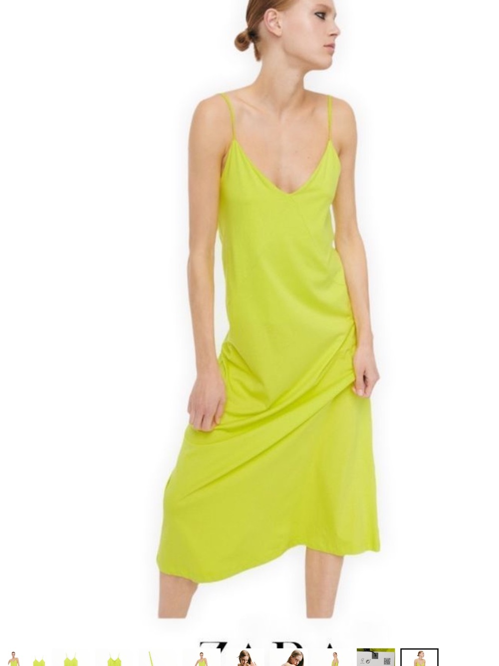 Zara Lime Slip Midi Dress with Thin Straps